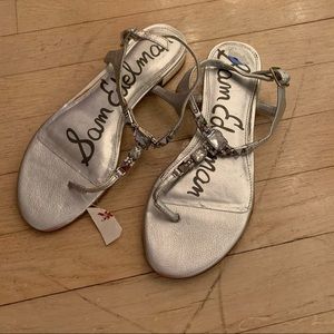 NWT Sam Edelman silver flat sandals. 6.5.